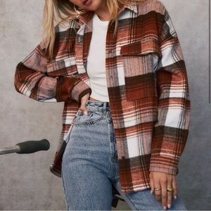 12th tribe nightfall rust plaid shacket
